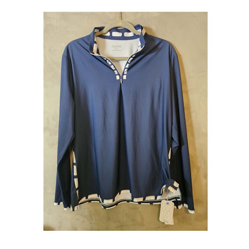 ACEGOLFS Women’s XXXL Blue/White Long Sleeve 1/4 Zip Golf Polo UV Stretch